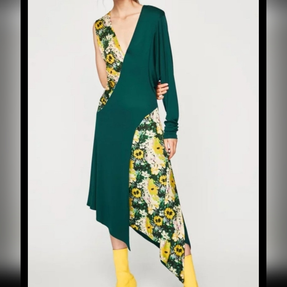 ZARA asymmetrical floral dress M